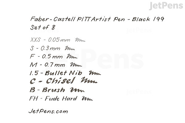 Faber-Castell Fine Pitt Artist Pen Set Of 6 Pitt Pens Black (XS,S,F,M,B,C)