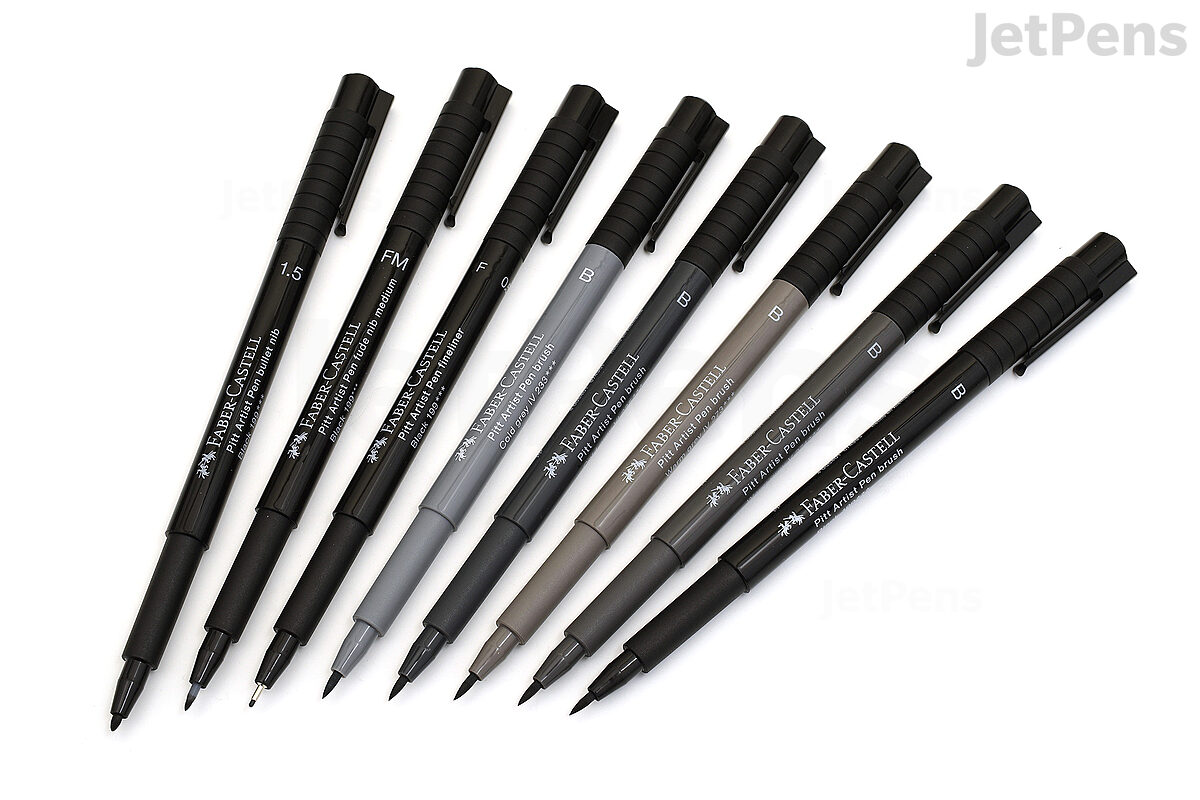 Faber-Castell Pitt Artist Pen Soft Brush, Set of 8, Shades of Grey  (FC167808)