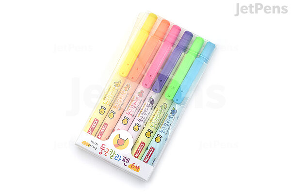 6 Colors Highlighter Set Dual Tip Round Dot Pen Novelty Colored