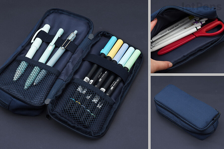 Two types of storage in the Cubix Round Zip Box Pen Case provide lots of space for your supplies.