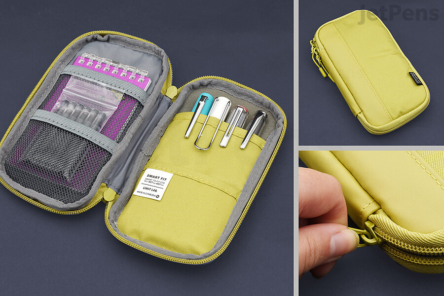 The Lihit Lab Smart Fit Actact Compact Pen Case has a soft fabric lining on one side that keeps your pens from getting scratched.