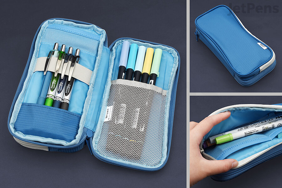 The compartments in the Lihit Lab Smart Fit Double Pen Case keep items organized for students.