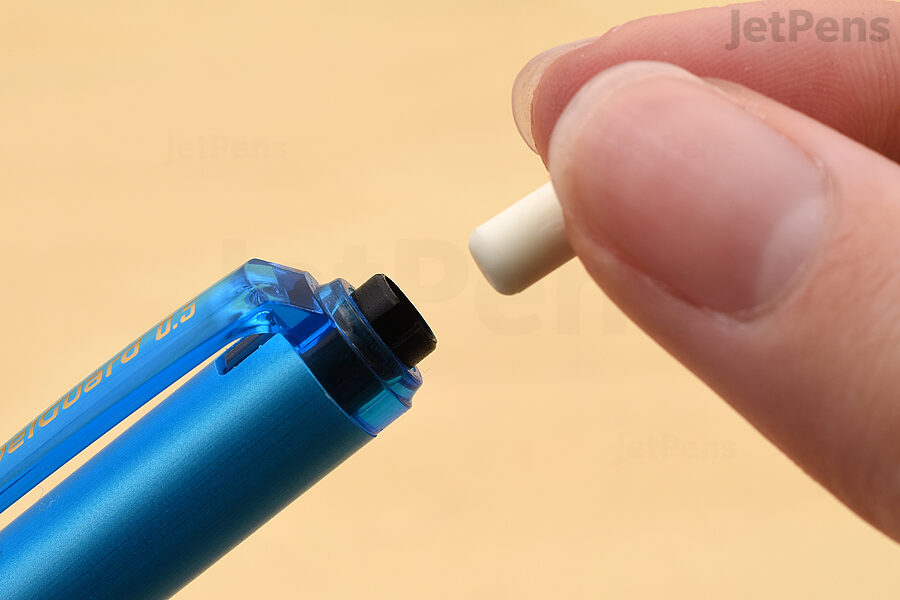 Replacing a mechanical pencil eraser is usually as easy as removing it and replacing it with a fresh one.