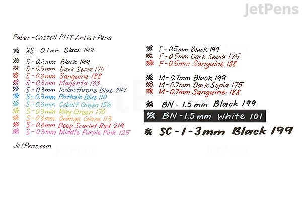 Faber-Castell Pitt Artist Pen Set 6 Black (XS,S,F,M,B,C) 48 Triangular  Colors