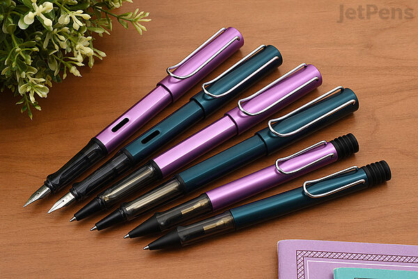 LAMY AL-star Black Purple Ballpoint, Fountain Pen & Ink Cartridges Bundle