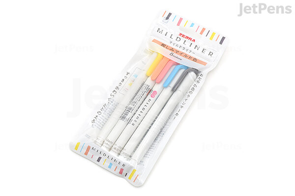 Zebra Pen Mildliner Brush Pen & Marker Set - Fine Marker Point - Brush  Marker Point Style - Green Pigment-based, Dark Blue, Gray, Violet, Red Ink  - 5 / Pack 