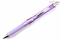 A violet Pilot Dr. Grip G-Spec ballpoint pen with a 0.5 mm tip and black ink, featuring a translucent upper barrel and a solid-colored grip section.