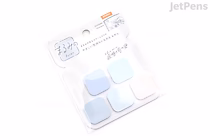 A pack of six Beverly Marumi Petite sticky notes in soft pastel shades of blue and lavender, arranged in two rows of three on a white backing card labeled "Before Dawn."