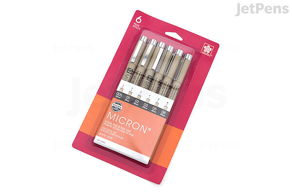 Sakura Pigma Micron Pen - Extra Fine & Fine Line - Black - 6 Pen Set