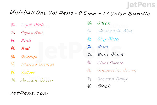 Unipen Colour Uni-ball One Gel Pen - 0.5 mm - 17 Color Bundle | JetPens