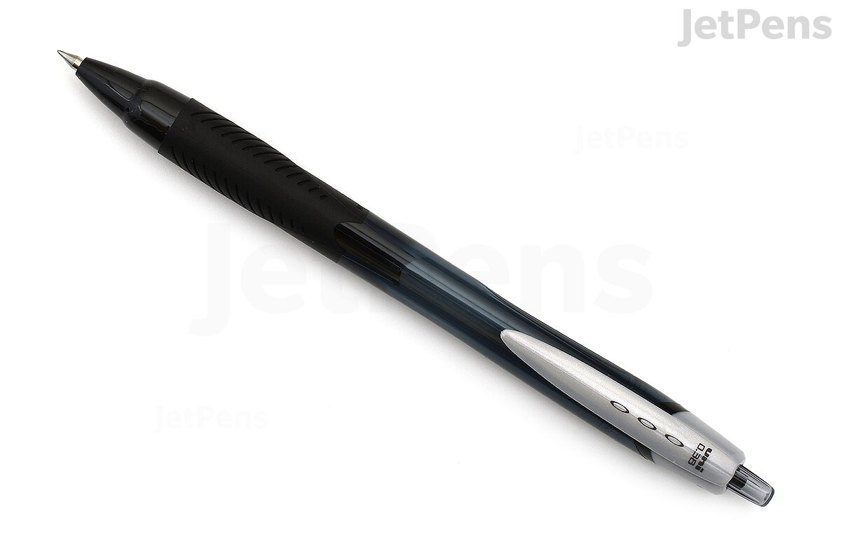 Black hard plastic with metal clip on top. Size of a standard pen