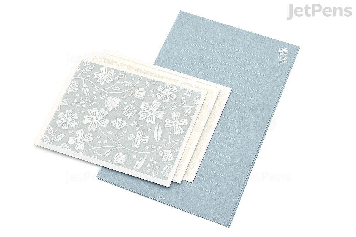 JW Letter Writing A4 Pad Stationery Paper Lined Gift Notepad Writing Sheets (Blue Flowers)
