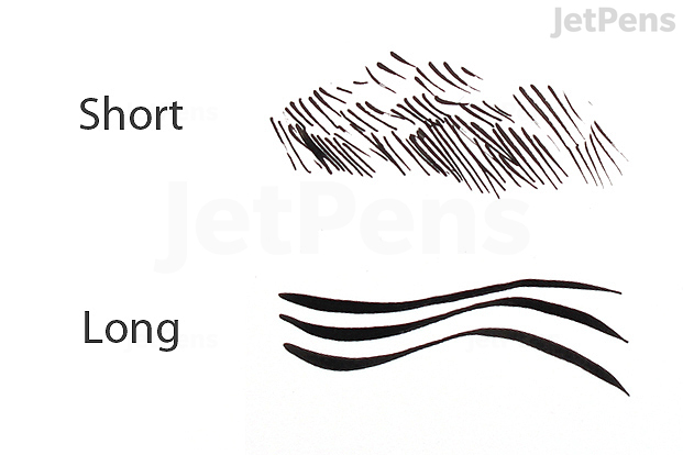Comparison of short, choppy strokes to long, flowing strokes.