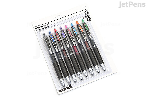 Uni-Ball Signo 207 Retractable Gel Pen, Medium 0.7mm, Assorted Ink/Barrel, 8/Set