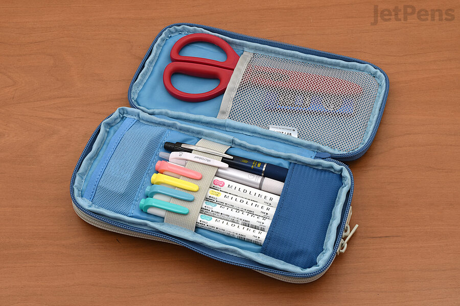 School Smart Stretch Plastic Pencil Box, Blue, Set of 12