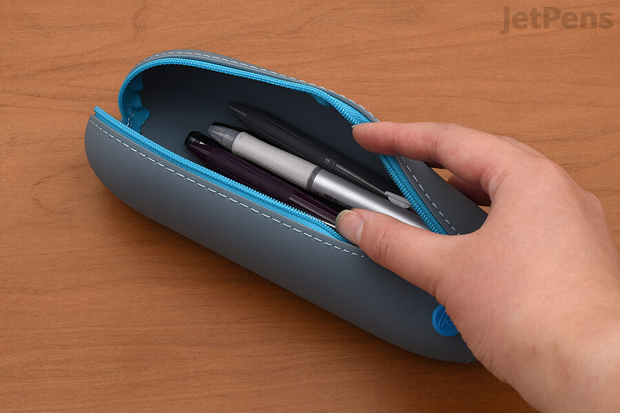 The Lihit Lab Smart Fit PuniLabo Pen Case is decorated with an adorable animal face.