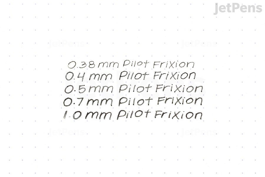 FriXion Gel Pens and Multi Pens come in tip sizes from 0.38 mm to 1.0 mm.