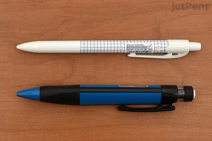 Mechanical pencil grips can vary widely in diameter. We compared the Pilot Fure Fure Me (above) and Staedtler 771 (below) in the image.