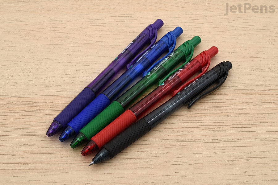 The Pentel EnerGel-X Gel Pen has a retractable conical or needle-point tip.