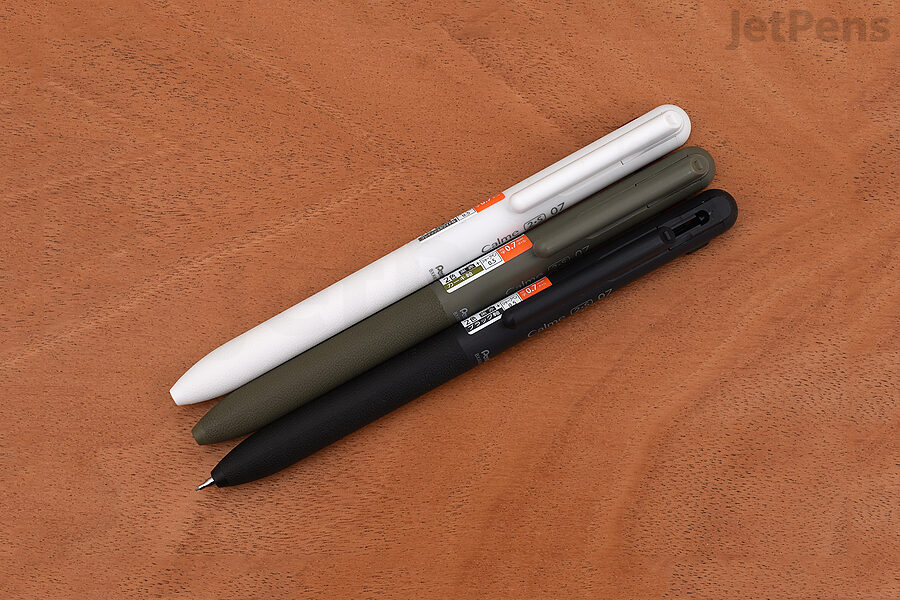The Pentel Calme 3 Color Multi Pen is stylish and well-built for its price range, with a long, comfortable rubber grip section.