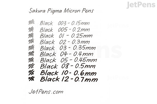 Sakura Pigma Micron Pen Set, Black, 10-Pens (003, 005, 01, 02, 03, 05, 08,  10, 12 & Plastic Nib)