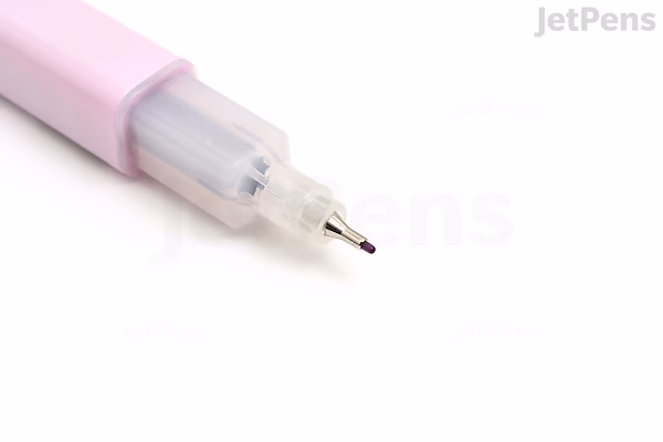 Close-up image of a Sun-Star Dot é Pen Square Marker with a gray tip and a light pink body, shown against a white background. The pen tip is fine and precise.