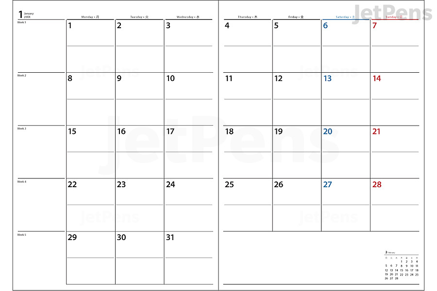 NOLTY Access Monthly Monday Start Planner Format