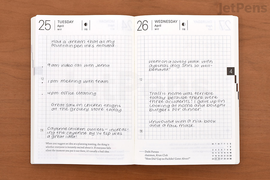 We created an example spread in the Hobonichi Techo A6 Planner.