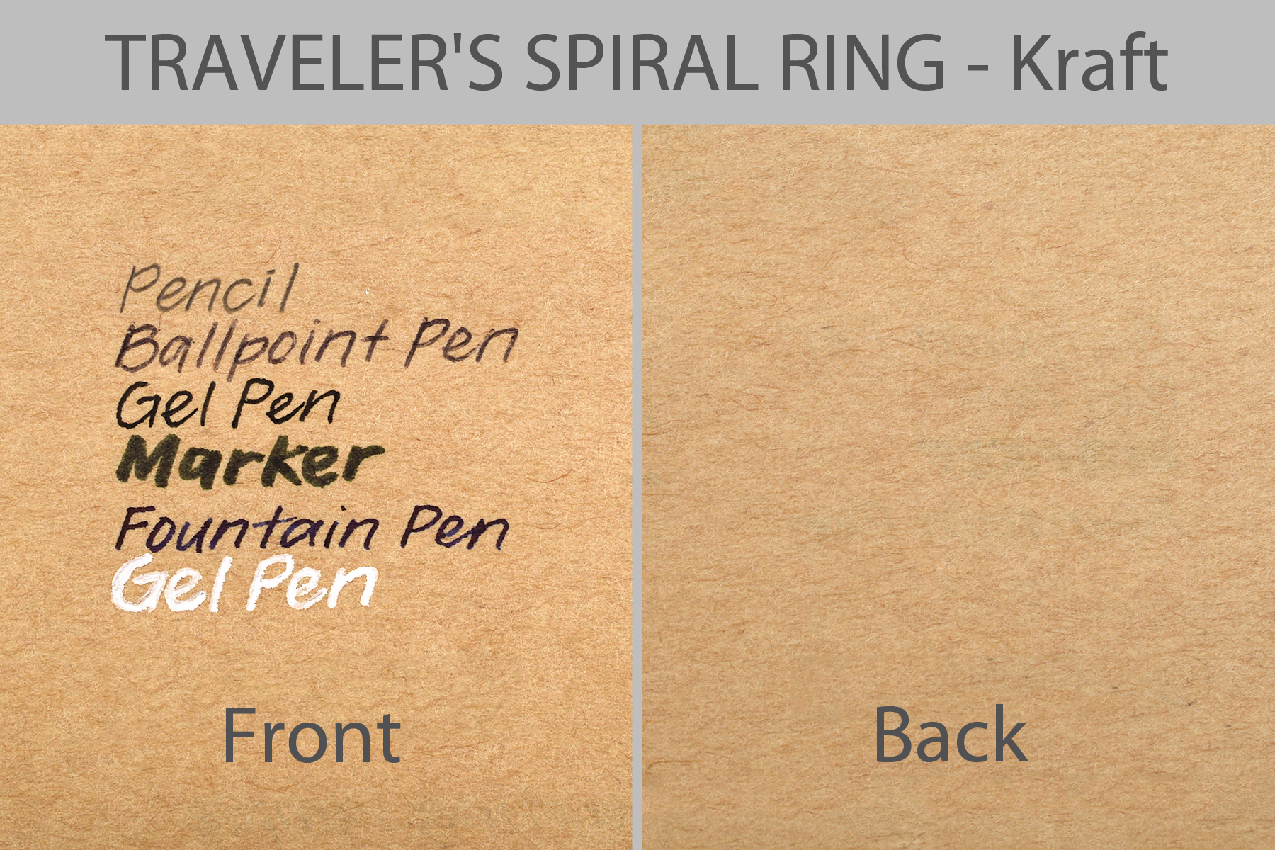 TRAVELER'S Kraft SPIRAL RING writing sample.