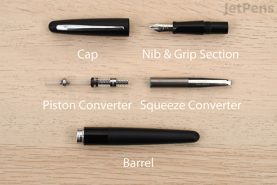 Converter-filled fountain pens can be filled with piston or squeeze converters.