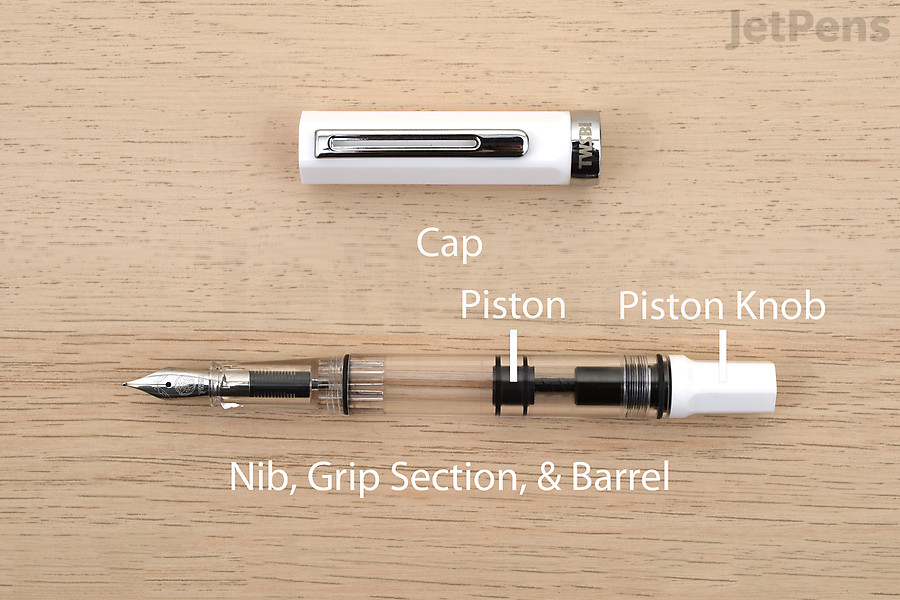 Piston-filled fountain pens have internal filling mechanisms.