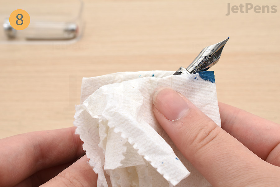 Wipe the nib and grip section with a paper towel or soft cloth.