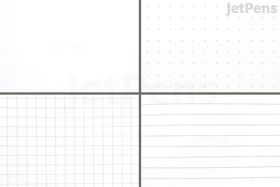 The most common sheet styles found in notebooks are blank, dot grid, graph, and lined.