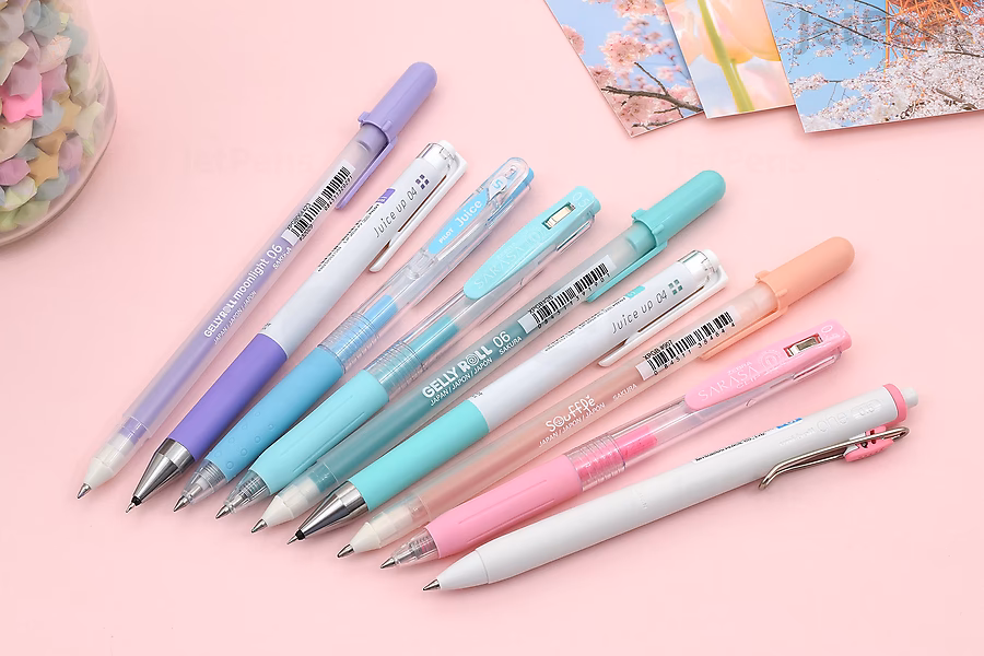 The Pastel Gel Pen Sampler includes pens for writing and art.