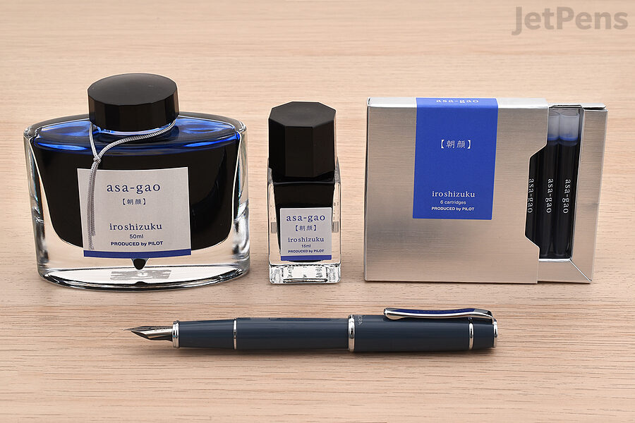 Fountain pen ink lets you access a rainbow of colors that add personality to notes, artwork, and more. Pilot Iroshizuku Asa-gao is available in bottles and proprietary cartdiges.