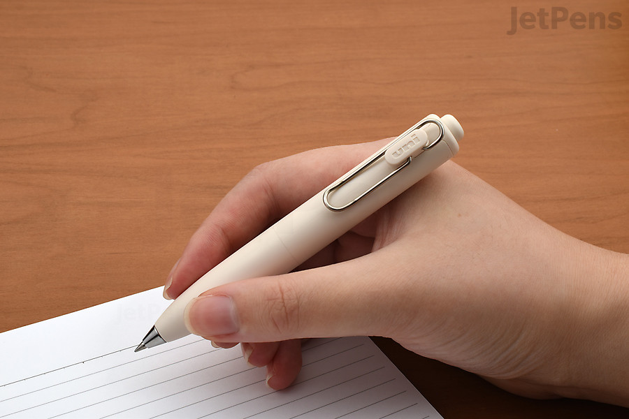 The Uni-ball One P Gel Pen has a short, wide barrel that’s comfortable to hold.