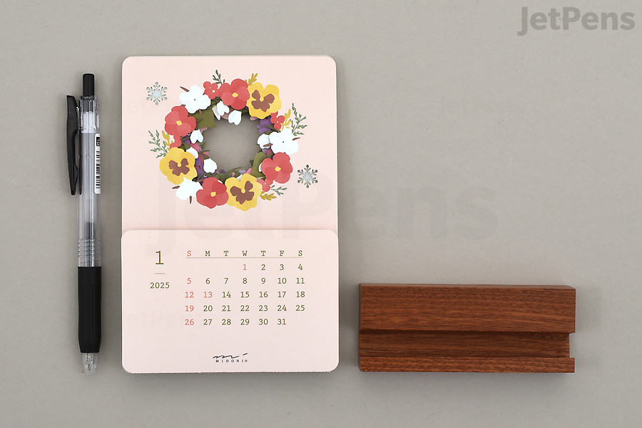 Midori Laser Cut Desk Calendar size. 2025 version shown. Calendar design may differ slightly year to year.