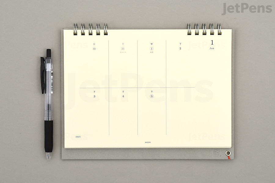 Midori MD Weekly Desk Calendar Size. 2023 version shown. Planner cover design may differ slightly year to year.