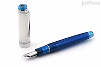 A Sailor Pro Gear fountain pen with a blue textured barrel labeled "Sunlight from the Ocean Floor," featuring a silver nib and a silver cap with a blue top, displayed on a white background.