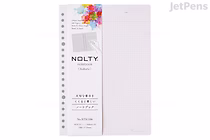 A5-sized NOLTY Kukuru Binder Notebook loose leaf paper with 3 mm graph grid, 20 holes along the left edge, and 50 sheets, displayed with a label on the left and a sheet of graph paper on the right.