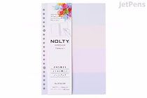 A set of NOLTY Kukuru Binder Notebook loose leaf papers in A5 size, featuring 3 mm dot grid lines. The pack contains 64 sheets in a 4-color pastel assortment with 20 holes punched along the left edge for binder use.