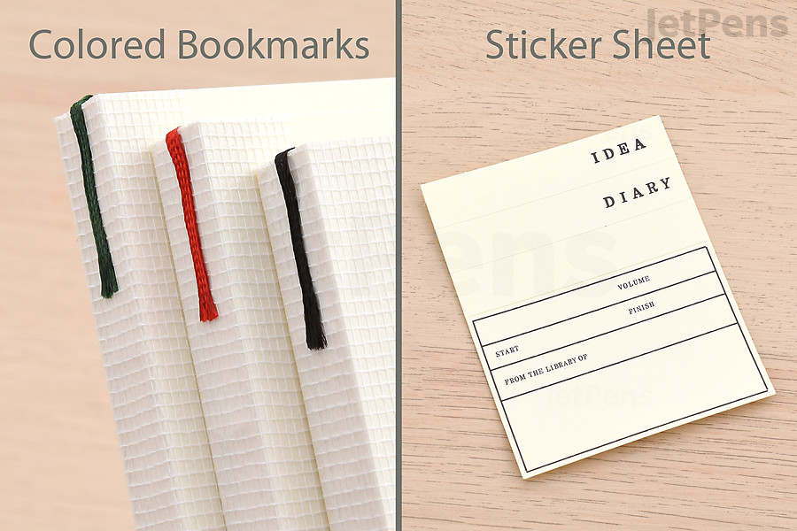 Many of the notebooks include bookmarks and sticker sheets.