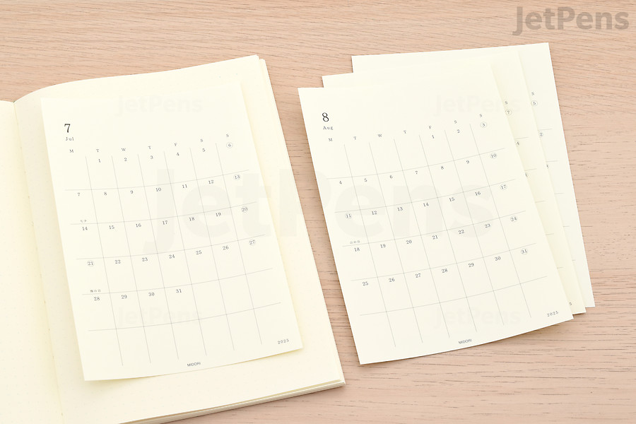 Use Midori MD Diary Stickers to quickly and easily add calendars to notebooks and other surfaces.