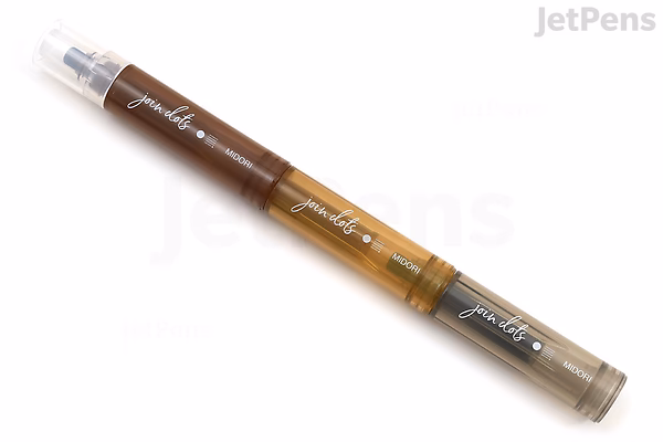 Three connected marker pens in shades of brown, labeled "Midori Join Dots Connecting Marker," arranged in a single stick with caps on both ends.