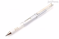 A Pentel Hybrid Gel Grip DX gel pen with a 1.0 mm tip, featuring a transparent white barrel and a white grip section.