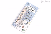 Kamio Japan Favorites Stamp Set featuring six small stamps with various cute designs, packaged on a blue and white backing card labeled in Japanese.
