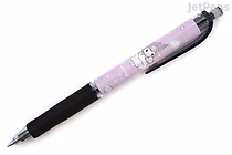 A Uni Jetstream ballpoint pen with a 0.5 mm tip, featuring a limited edition Kuromi design. The pen has a black grip and clip, with a light purple barrel decorated with Kuromi character illustrations and white stars.