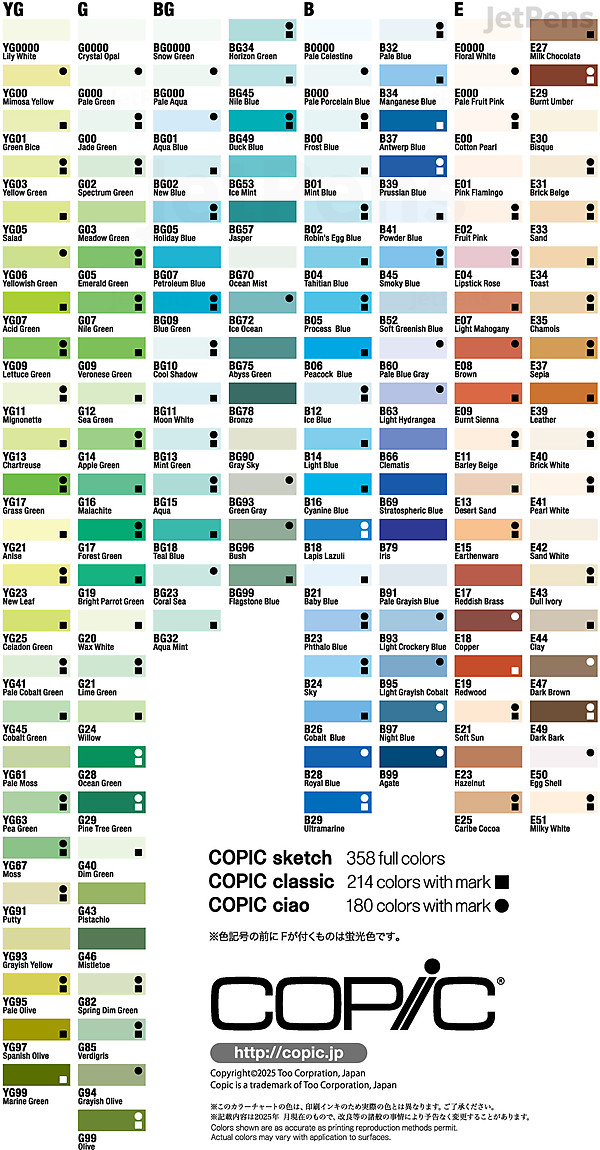 Color Chart Copic Ciao All Colors Copic Classic Markers 72 Pen Set