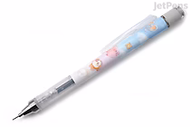 A Tombow MONO Graph Shaker mechanical pencil with a 0.5 mm lead, featuring a light blue barrel decorated with small, colorful Kirby-themed illustrations from the "One's Daily Life" limited edition series.