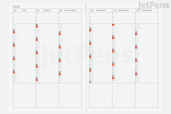 Hobonichi Techo 2026 Weken - Kleuren Hobonichi Techo 2026 Weken - Kleuren